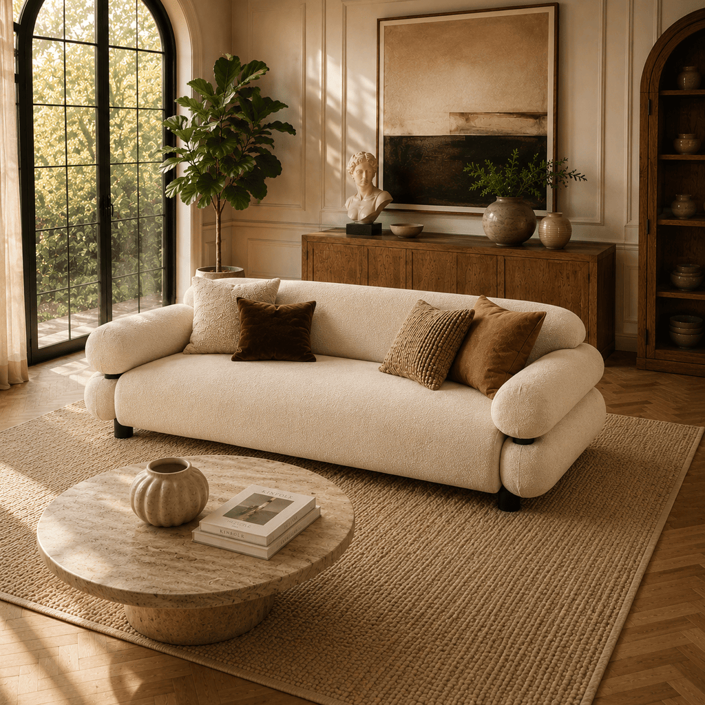 Montara Living 3-Seater Cream Beige Contemporary Rounded Arm Sofa