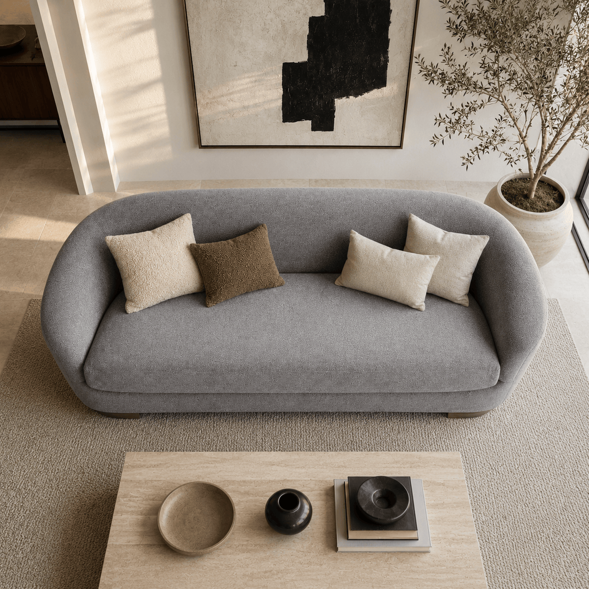 Montara Living 4-Seater Gray Contemporary Sofa with Rounded Silhouette