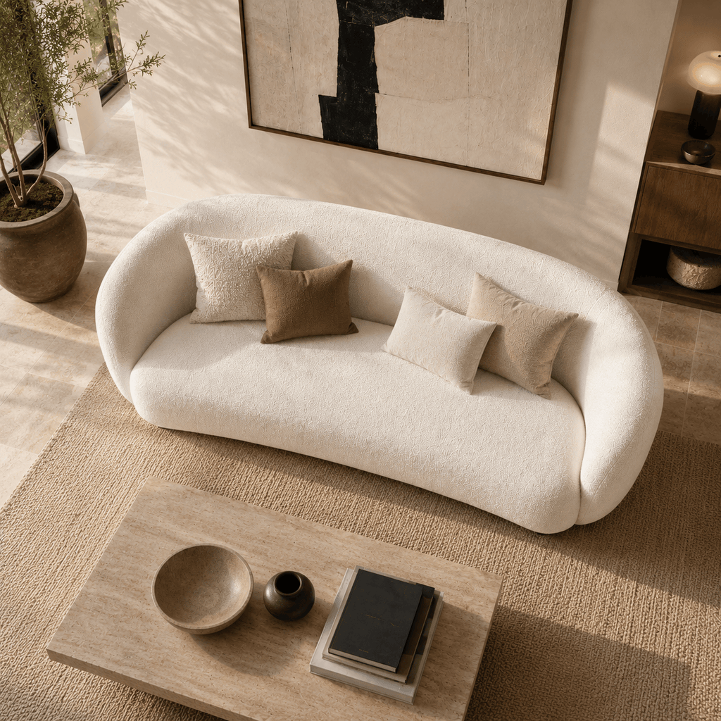 Montara Living 4-Seater Cream Contemporary Sofa with Curved Silhouette