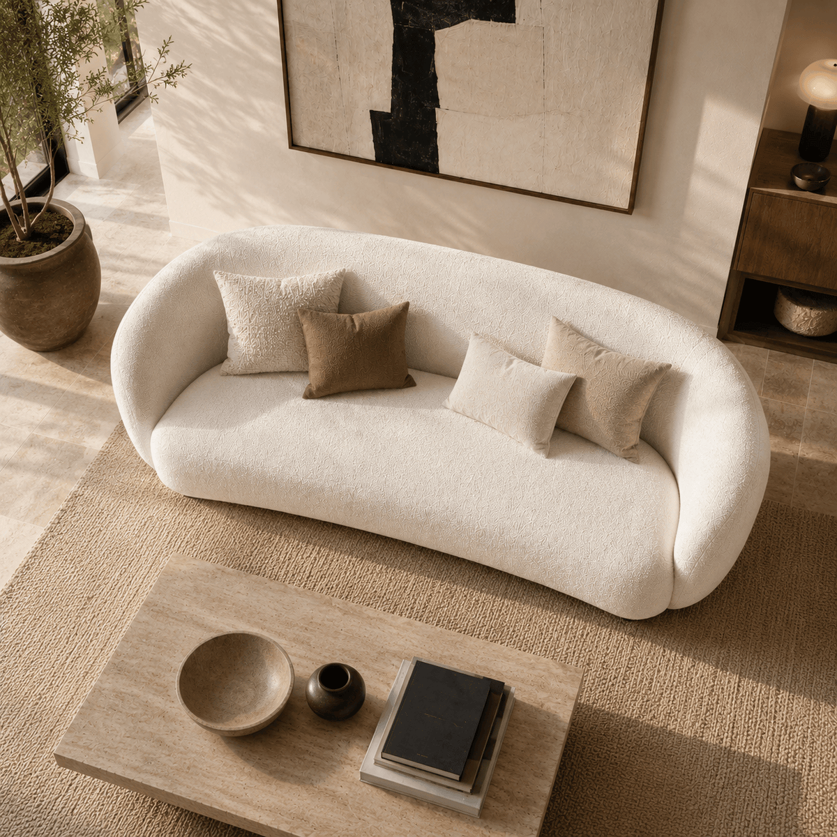 Montara Living 4-Seater Cream Contemporary Sofa with Curved Silhouette