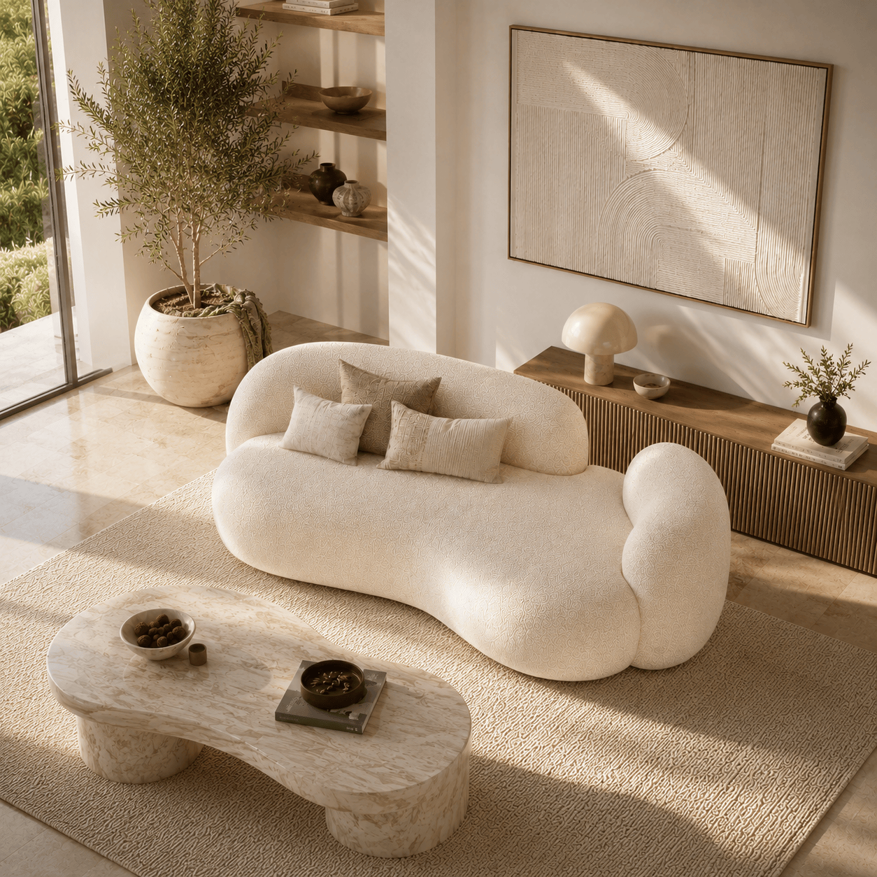 Montara Living 3-Seater Cream Contemporary Curved Sofa with Rounded Arms Image