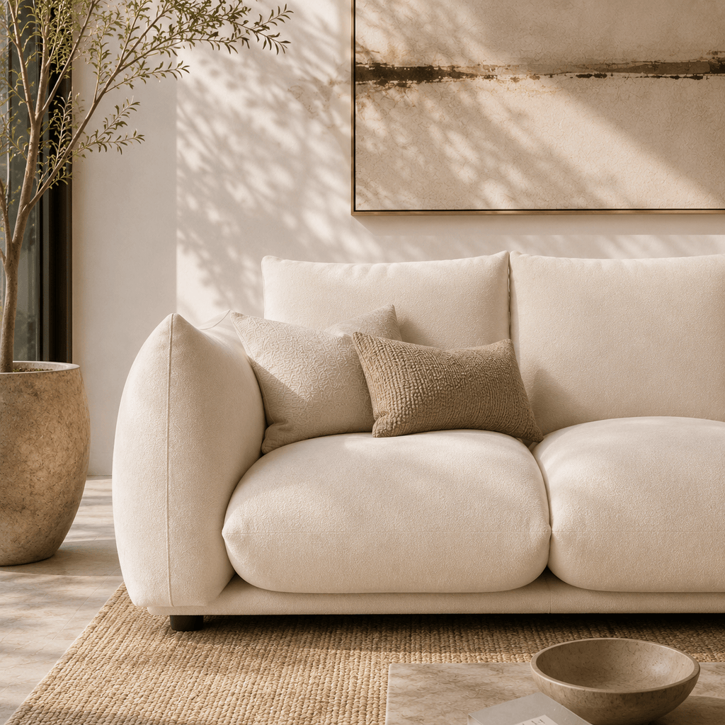 Montara Living 4-Seater Cream Contemporary Sofa with Curved Arms