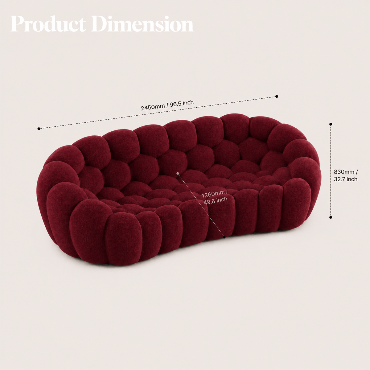 Montara Living 3-Seater Burgundy Contemporary Bubble Sofa with Rounded Shape
