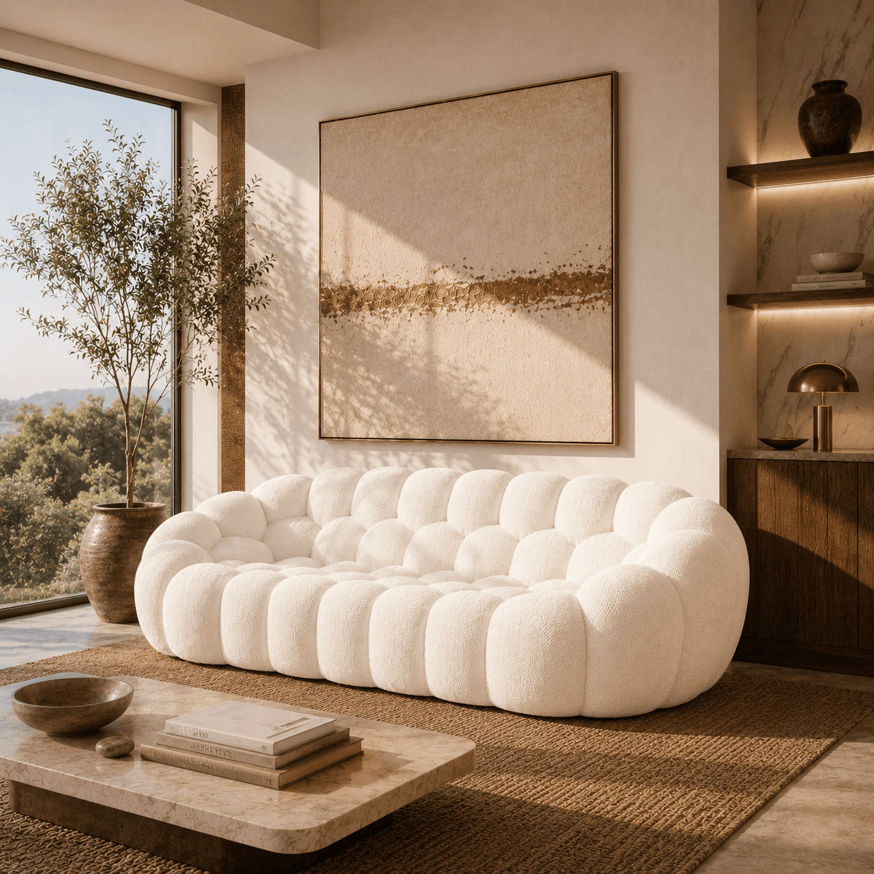Montara Living 3-Seater White Contemporary Bubble Sofa with Rounded Shape Image