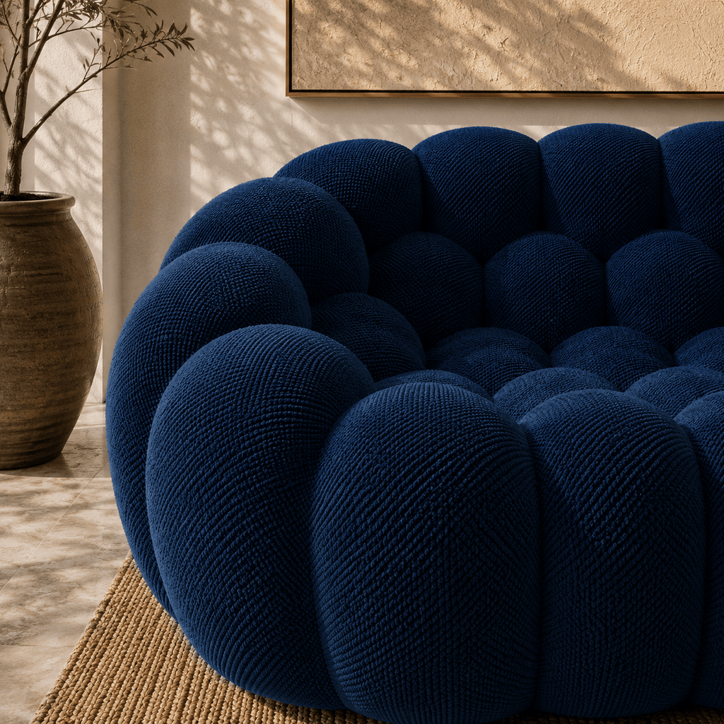 Montara Living 3-Seater Navy Blue Contemporary Bubble Sofa with Rounded Shape