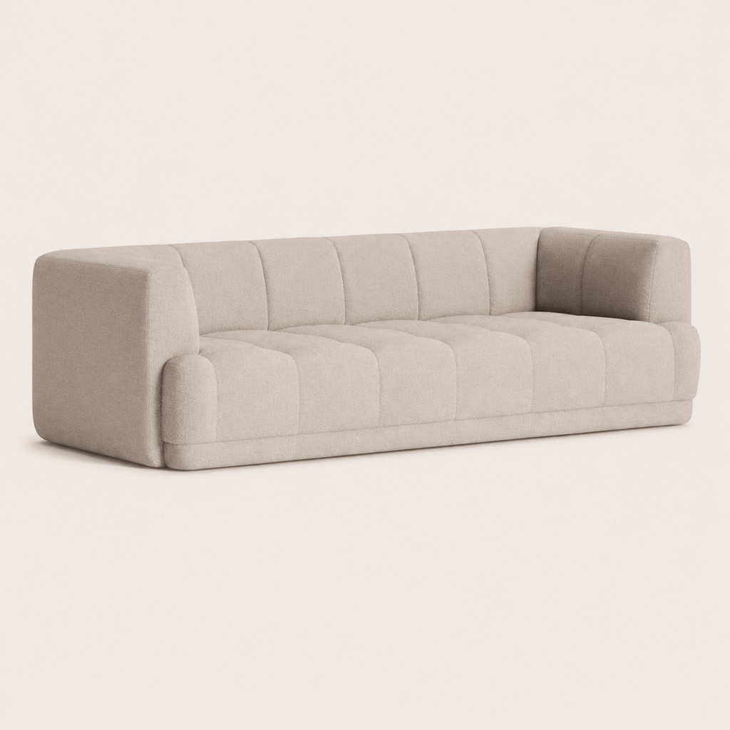 Montara Living 3-Seater Cream Contemporary Tufted Sofa with Track Arms