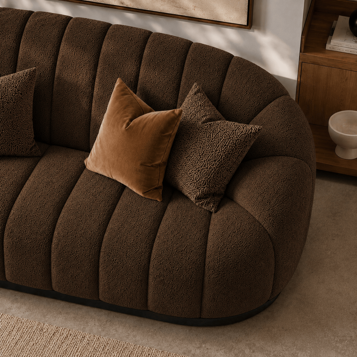 Montara Living 3-Seater Brown Contemporary Channel Tufted Sofa with Rounded Arms Image