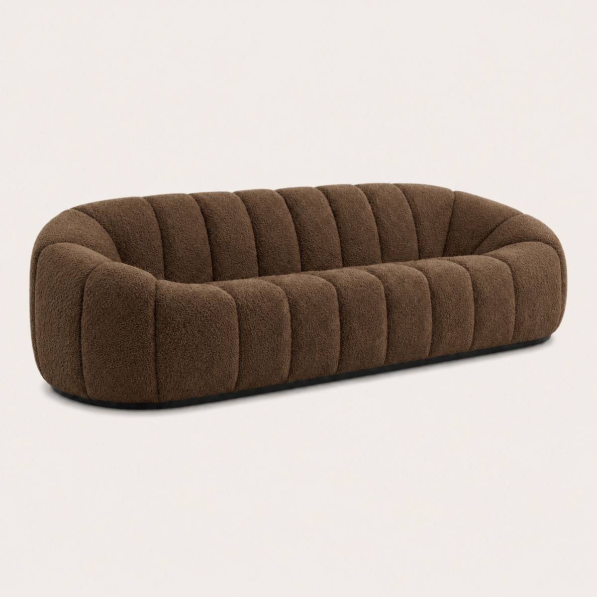 Montara Living 3-Seater Brown Contemporary Channel Tufted Sofa with Rounded Arms