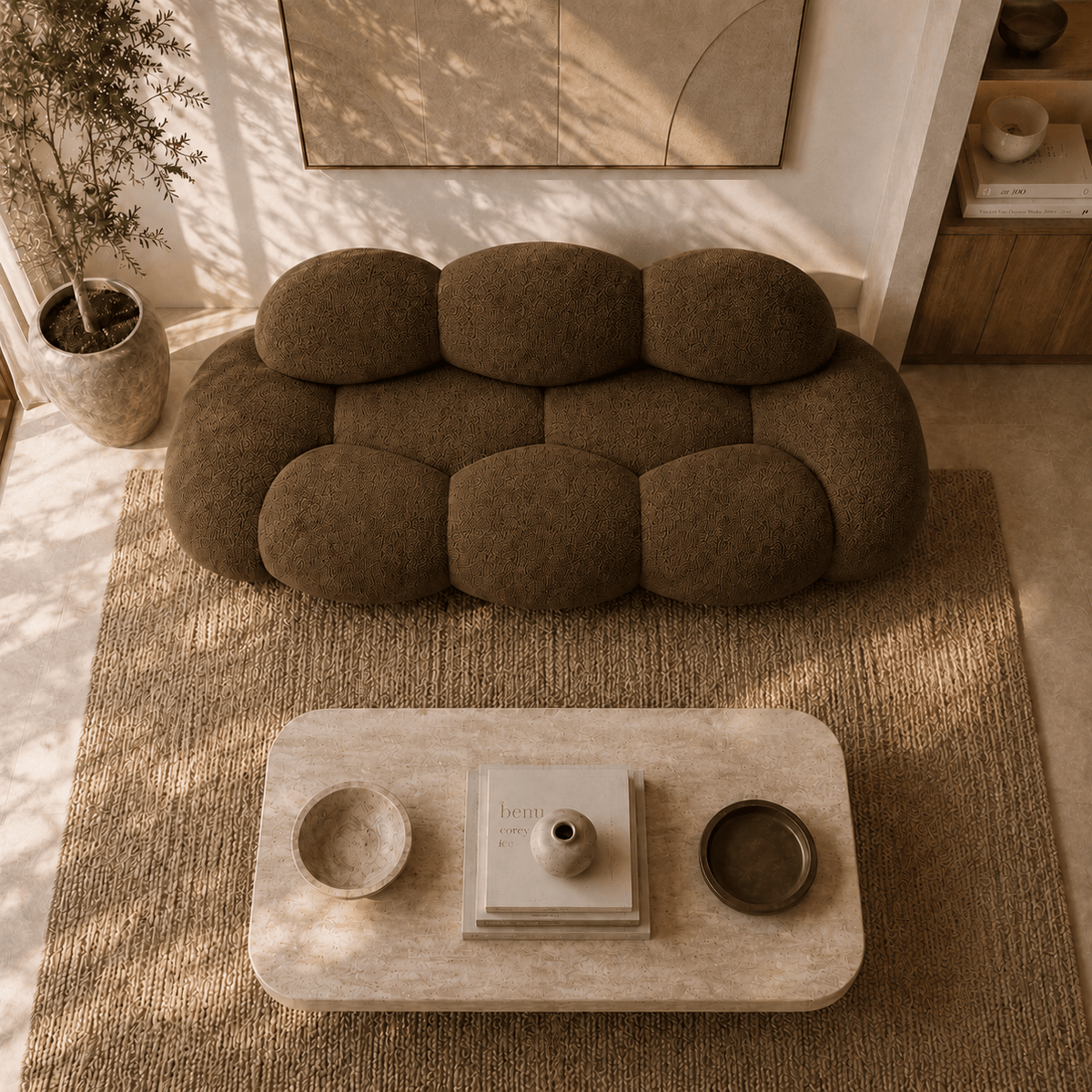 Montara Living 3-Seater Brown Contemporary Cloud Sofa with Rounded Silhouette
