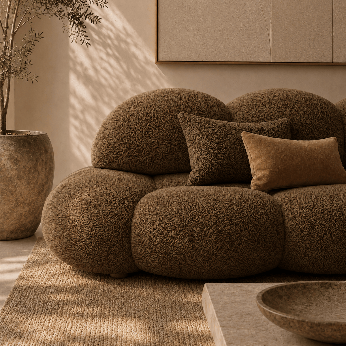 Montara Living 3-Seater Brown Contemporary Cloud Sofa with Rounded Silhouette