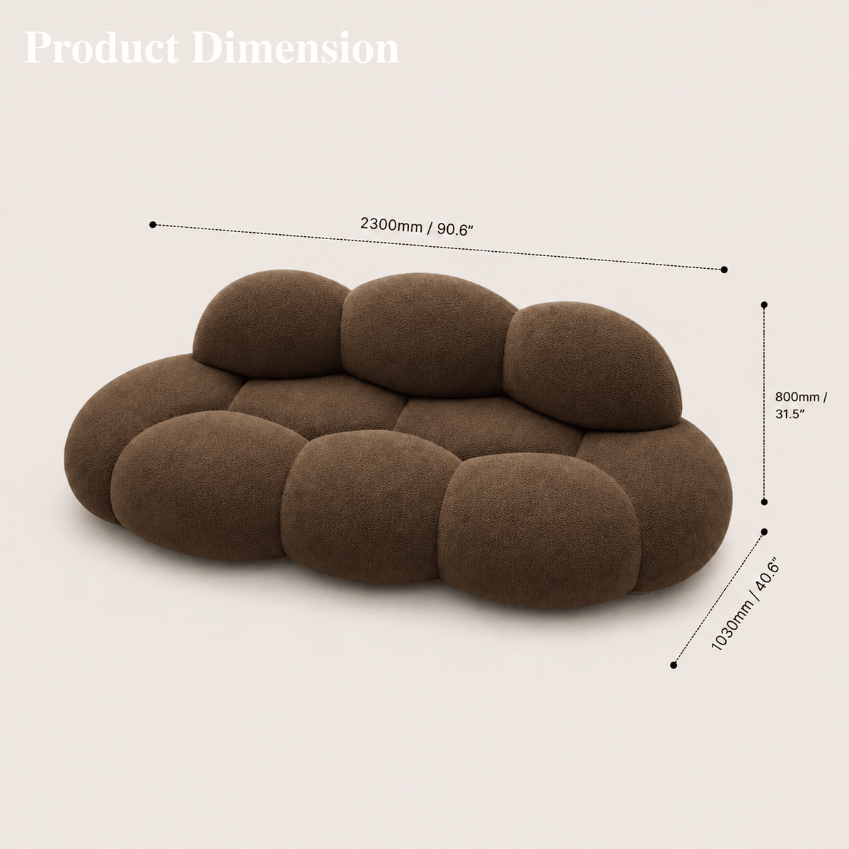 Montara Living 3-Seater Brown Contemporary Cloud Sofa with Rounded Silhouette