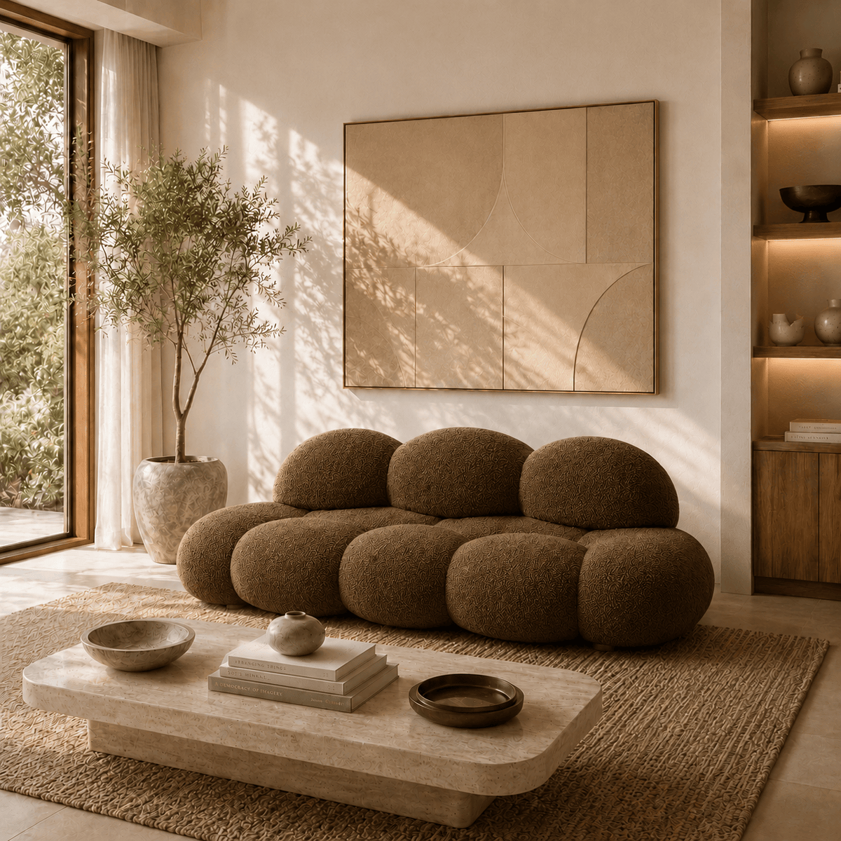 Montara Living 3-Seater Brown Contemporary Cloud Sofa with Rounded Silhouette