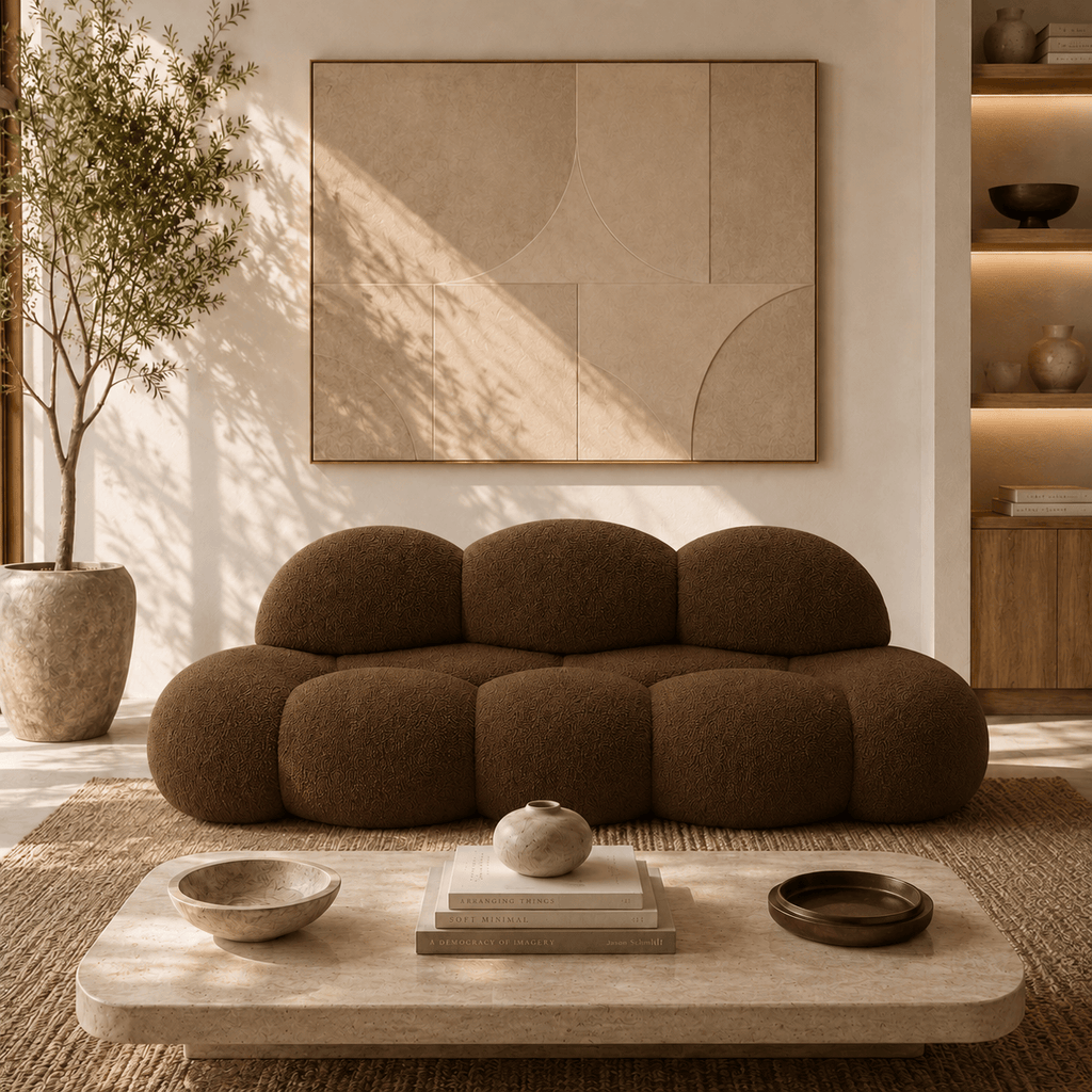 Montara Living 3-Seater Brown Contemporary Cloud Sofa with Rounded Silhouette
