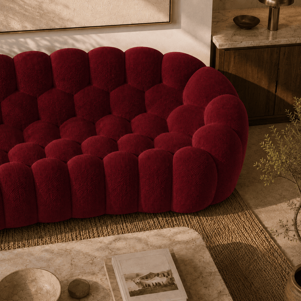 Montara Living 3-Seater Burgundy Contemporary Bubble Sofa with Rounded Shape