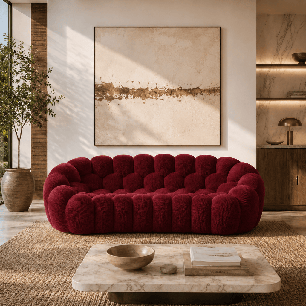 Montara Living 3-Seater Burgundy Contemporary Bubble Sofa with Rounded Shape