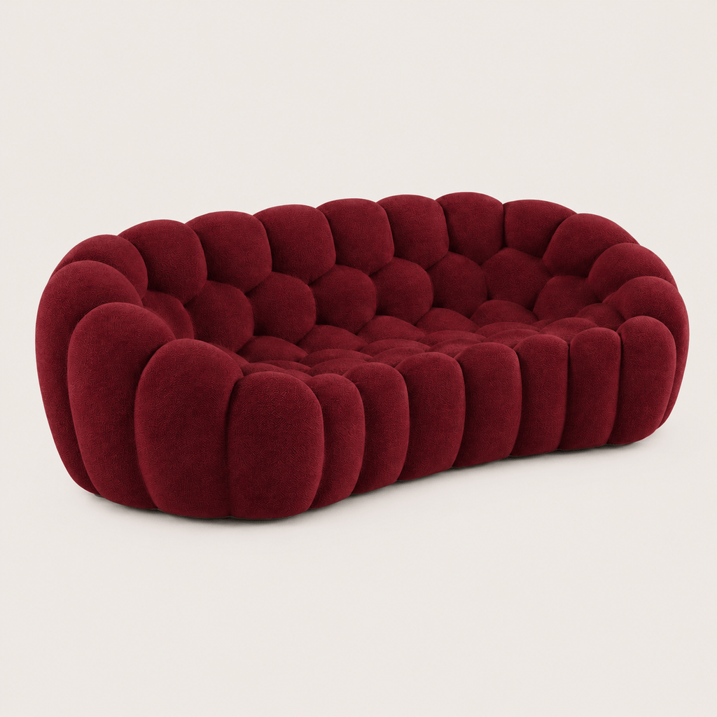 Montara Living 3-Seater Burgundy Contemporary Bubble Sofa with Rounded Shape