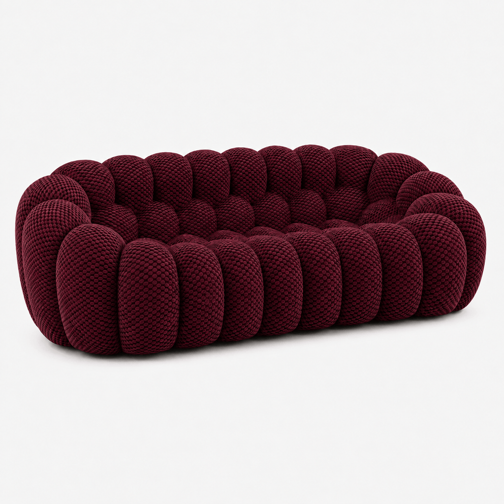Montara Living 3-Seater Burgundy Contemporary Bubble Sofa with Rounded Shape