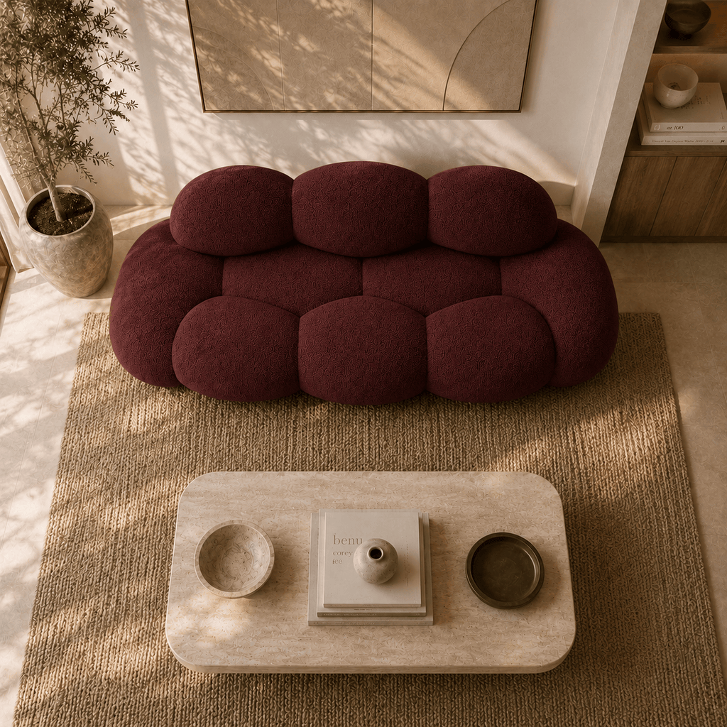 Montara Living 3-Seater Burgundy Contemporary Cloud Sofa with Rounded Silhouette