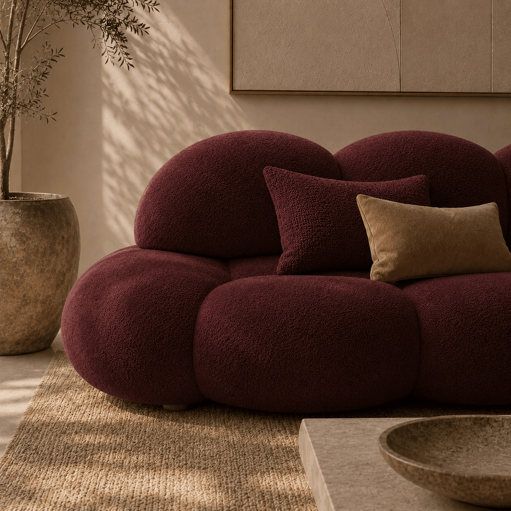 Montara Living 3-Seater Burgundy Contemporary Cloud Sofa with Rounded Silhouette