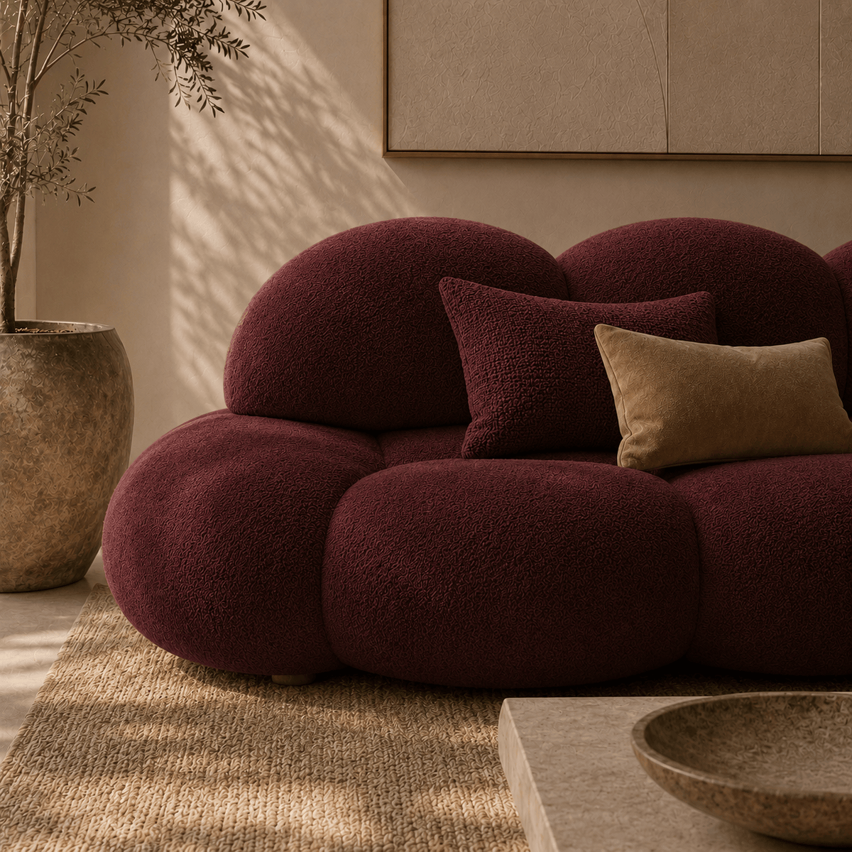 Montara Living 3-Seater Burgundy Contemporary Cloud Sofa with Rounded Silhouette