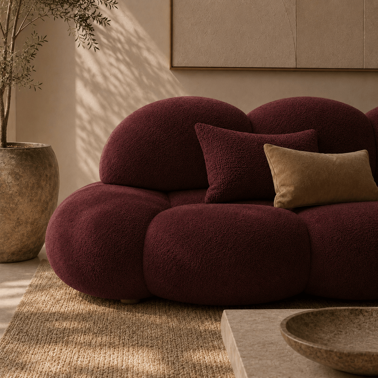 Montara Living 3-Seater Burgundy Contemporary Cloud Sofa with Rounded Silhouette Image