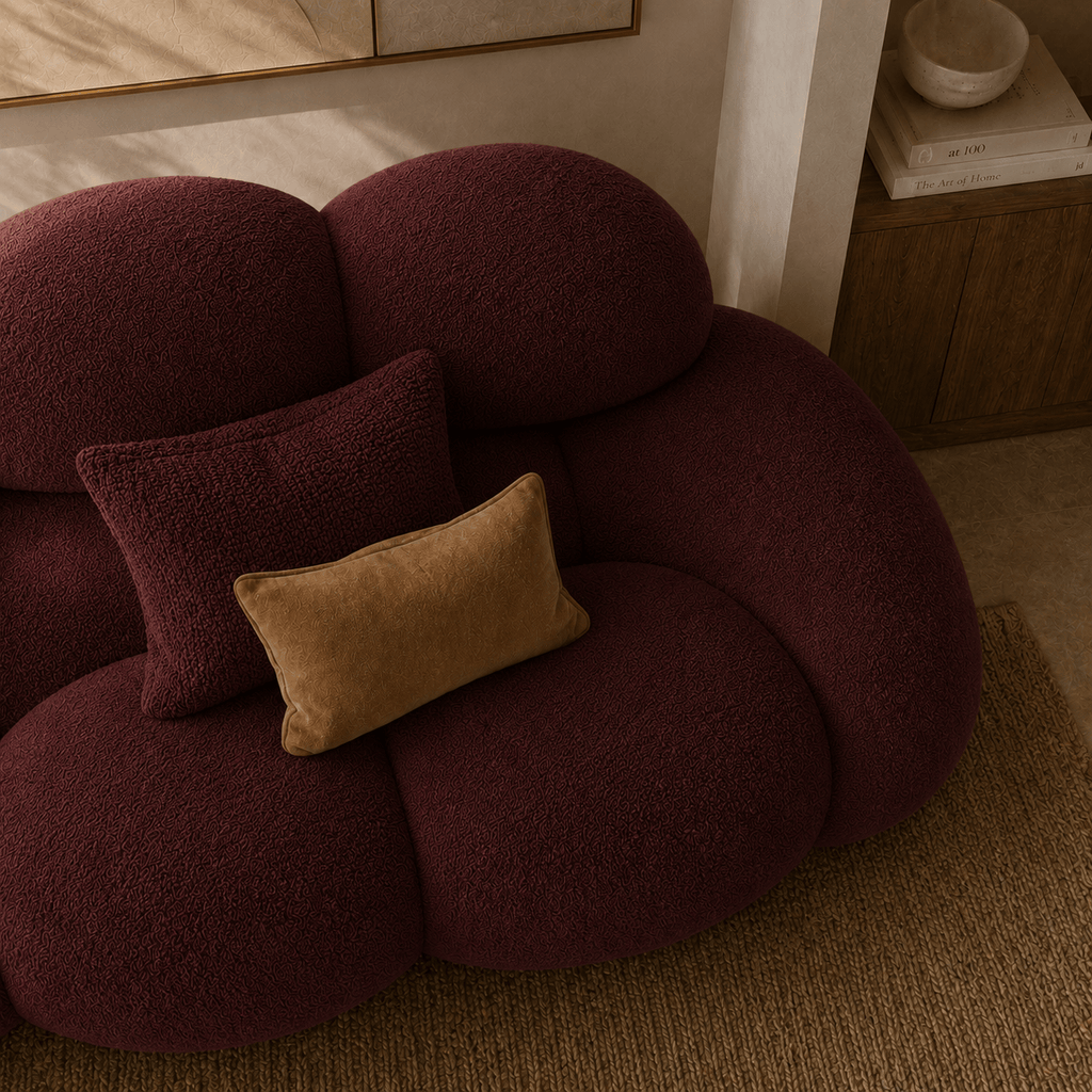 Montara Living 3-Seater Burgundy Contemporary Cloud Sofa with Rounded Silhouette