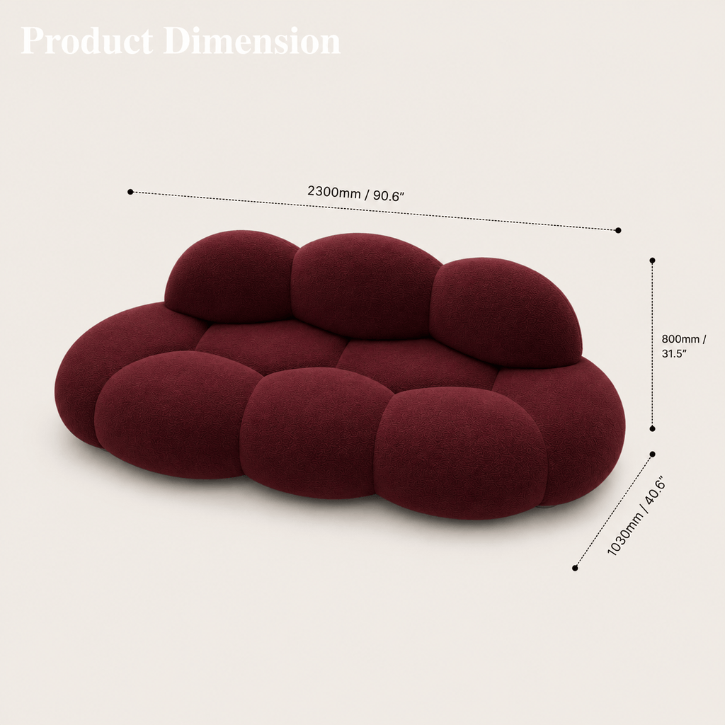 Montara Living 3-Seater Burgundy Contemporary Cloud Sofa with Rounded Silhouette