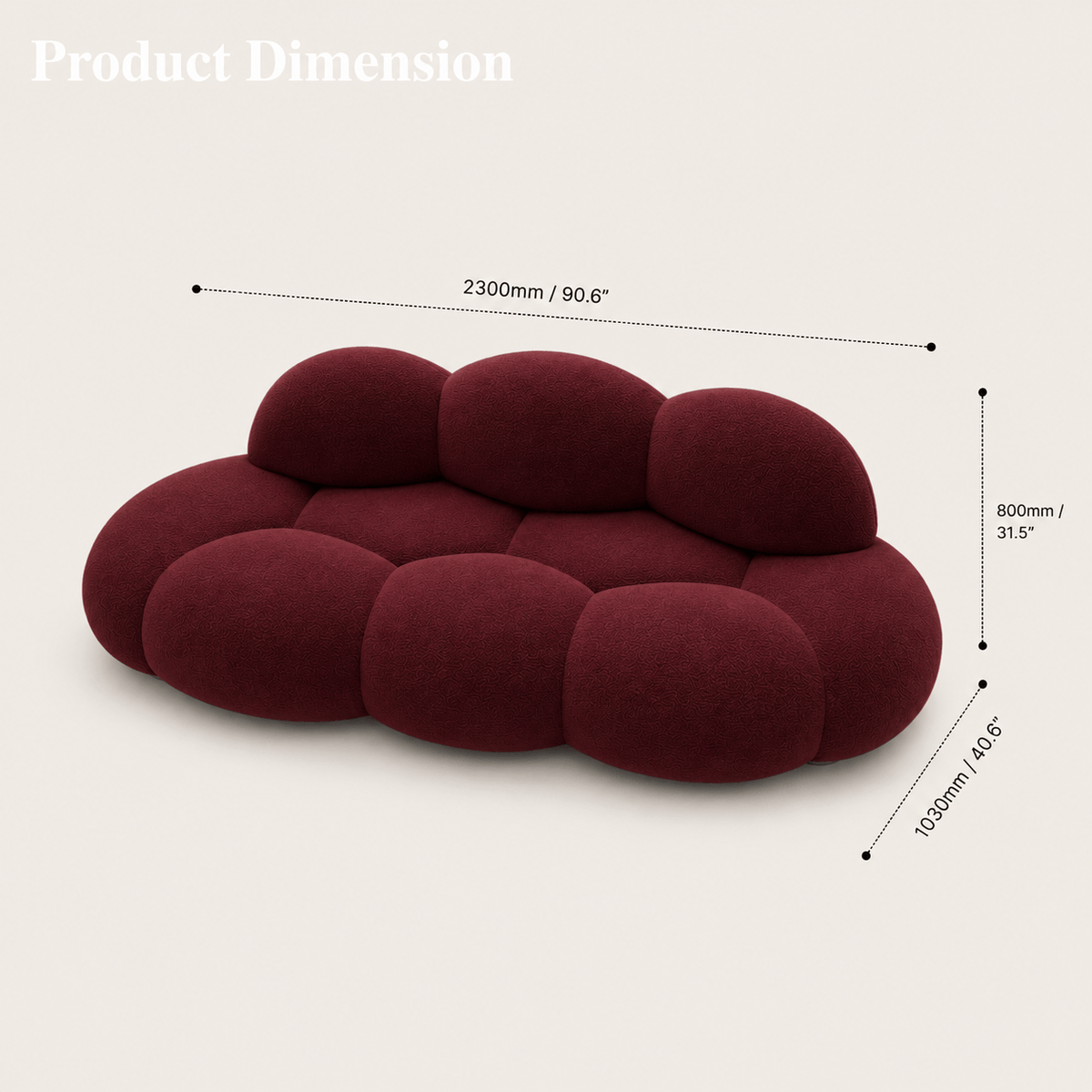 Montara Living 3-Seater Burgundy Contemporary Cloud Sofa with Rounded Silhouette