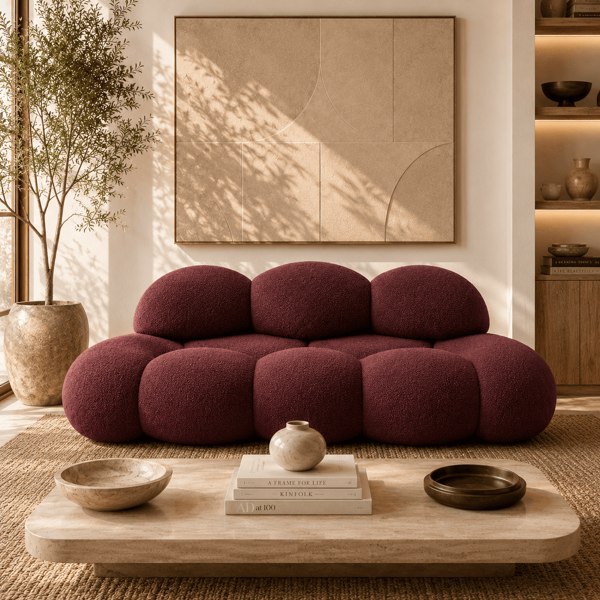 Montara Living 3-Seater Burgundy Contemporary Cloud Sofa with Rounded Silhouette