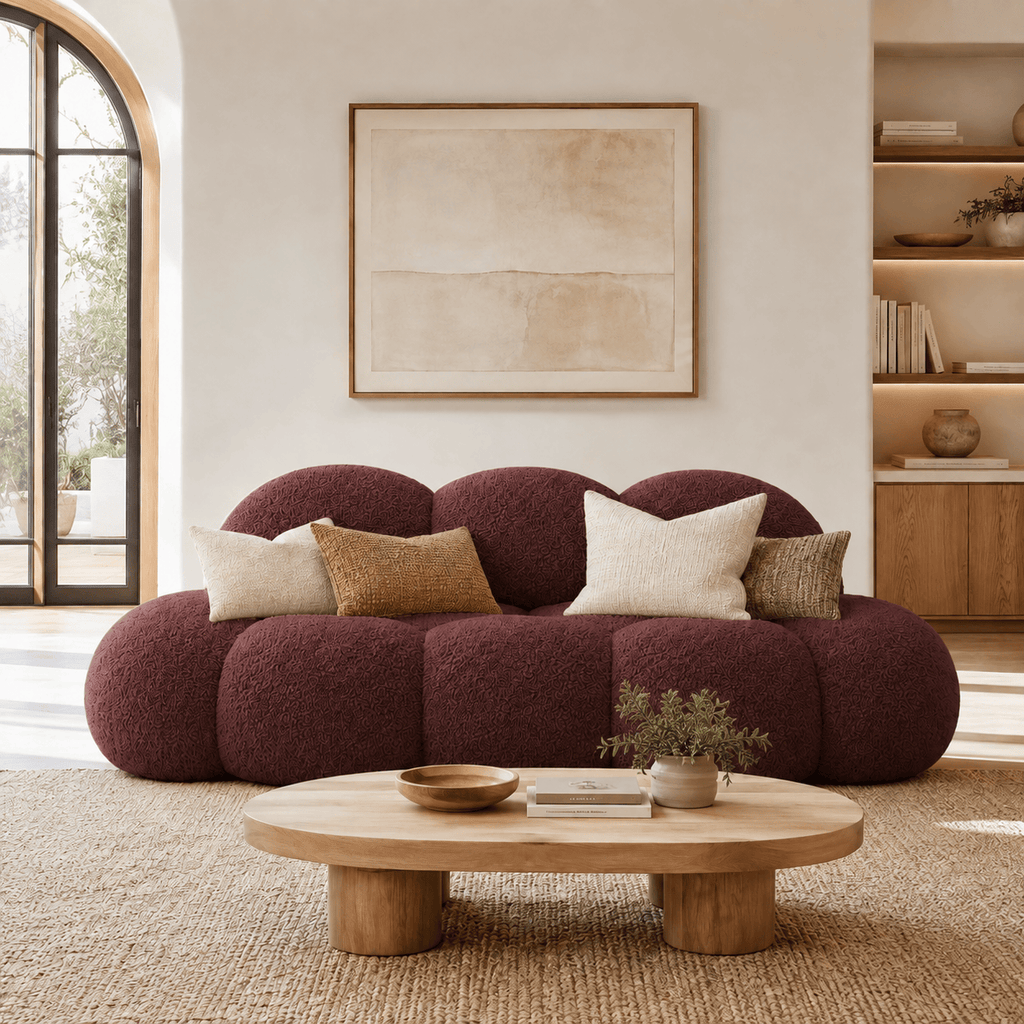 Montara Living 3-Seater Burgundy Contemporary Cloud Sofa with Rounded Silhouette