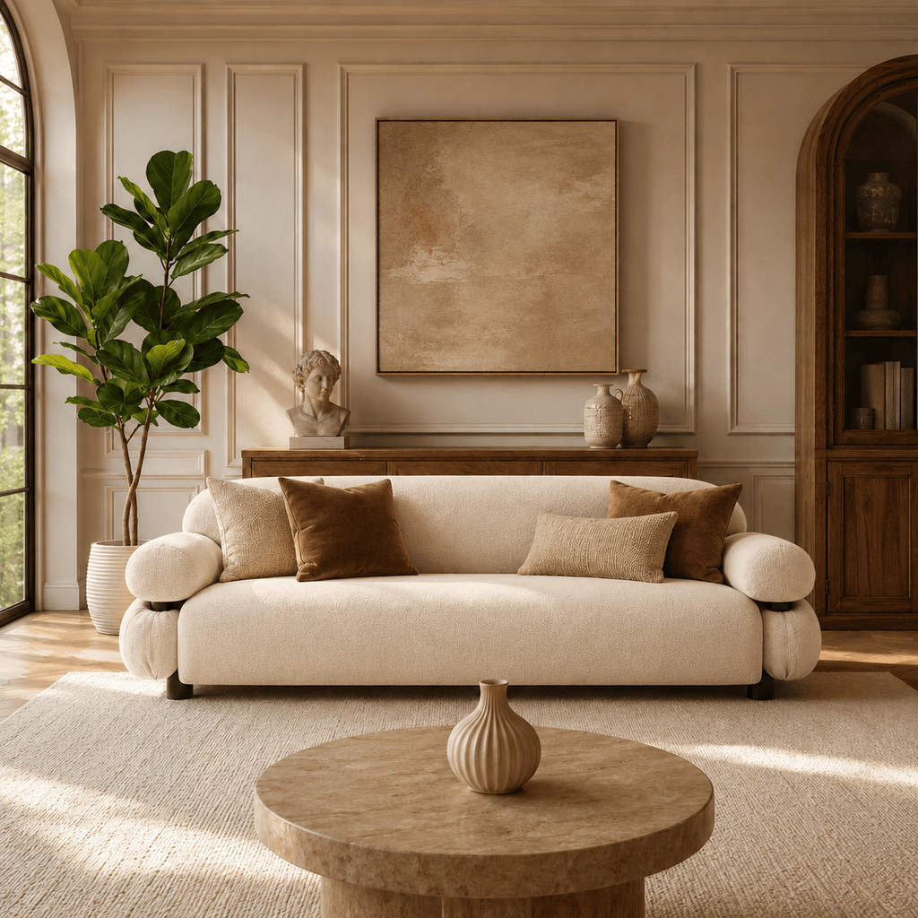 Montara Living 3-Seater Cream Beige Contemporary Rounded Arm Sofa
