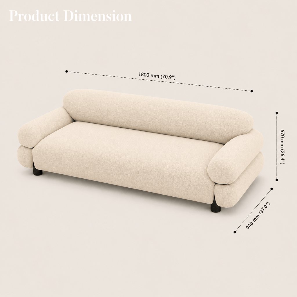 Montara Living 3-Seater Cream Beige Contemporary Rounded Arm Sofa