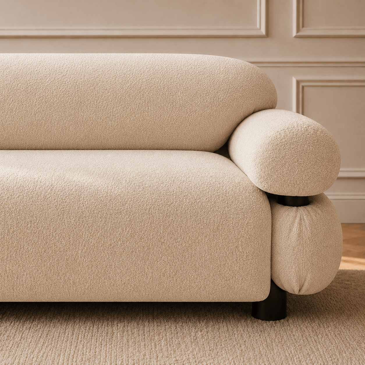 Montara Living 3-Seater Cream Beige Contemporary Rounded Arm Sofa Image