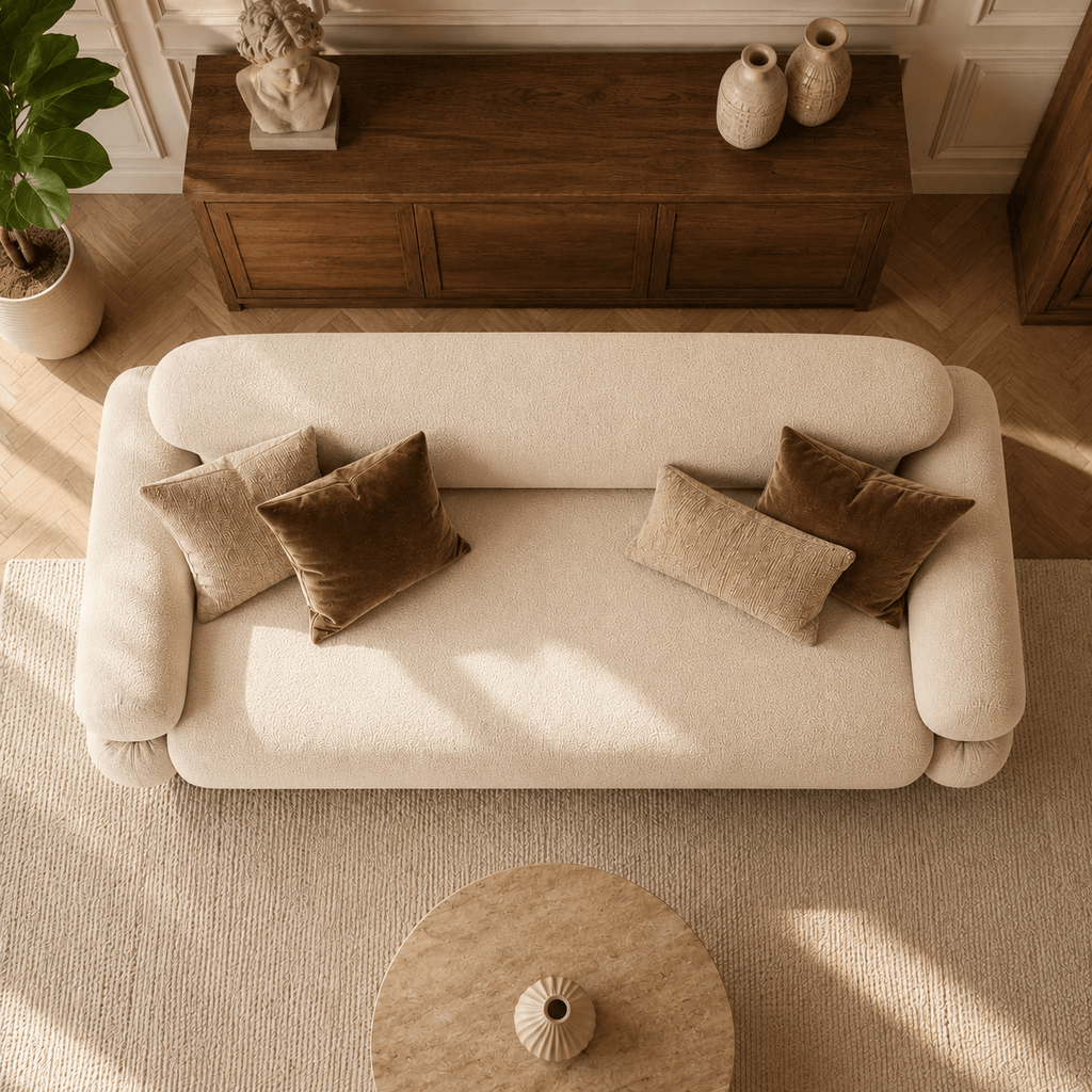 Montara Living 3-Seater Cream Beige Contemporary Rounded Arm Sofa