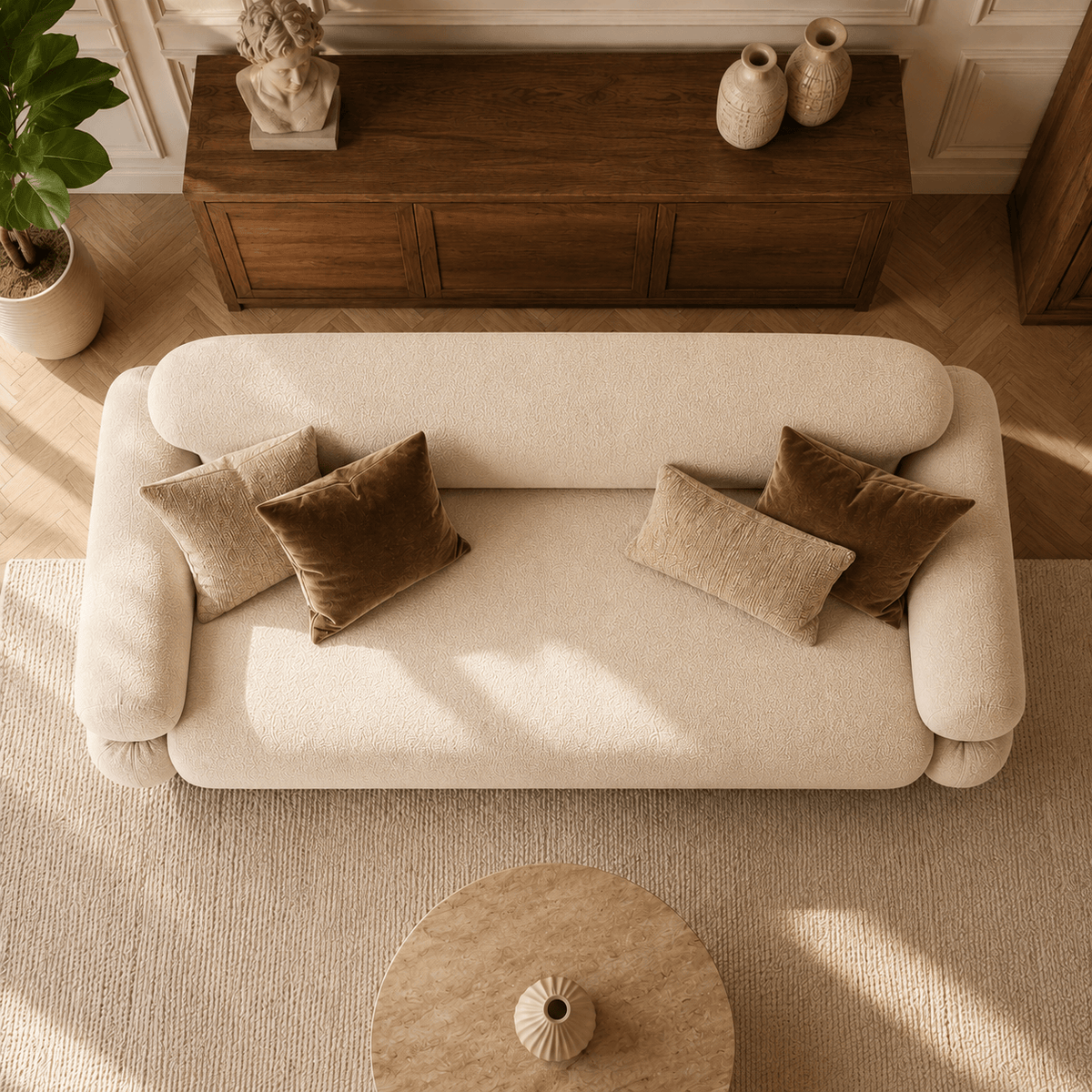 Montara Living 3-Seater Cream Beige Contemporary Rounded Arm Sofa