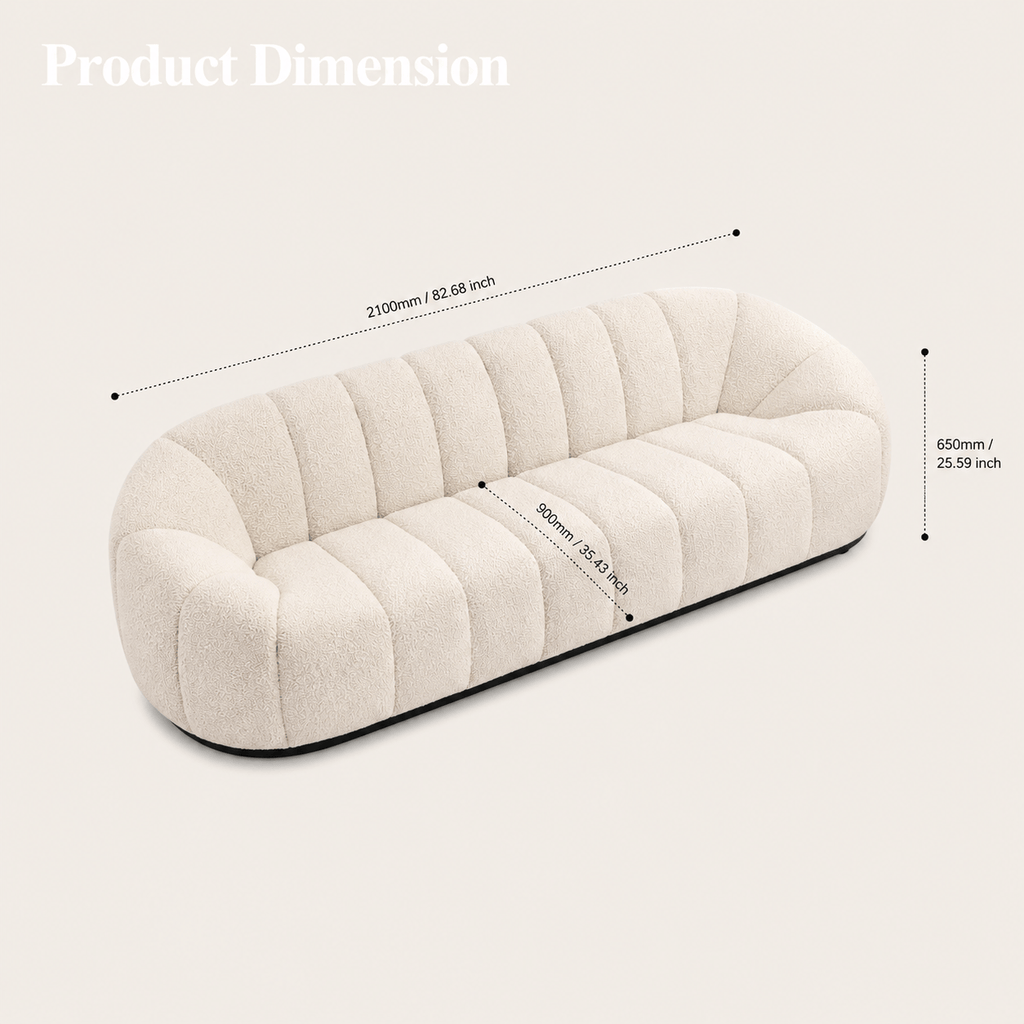 Montara Living 3-Seater Cream Contemporary Channel Tufted Sofa with Rounded Arms