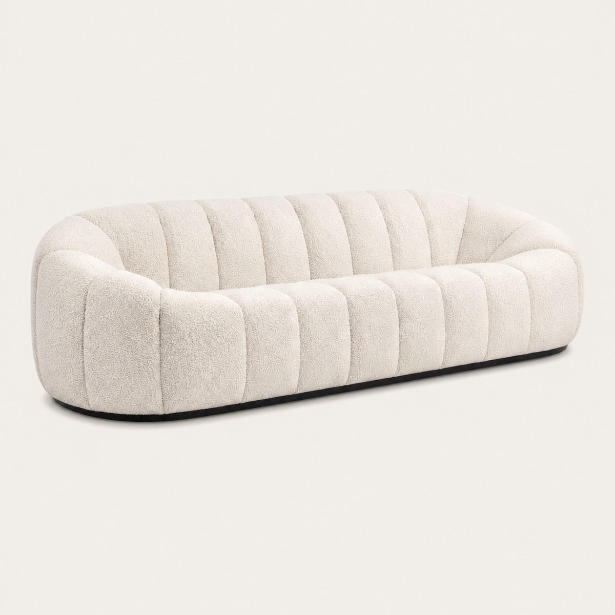 Montara Living 3-Seater Cream Contemporary Channel Tufted Sofa with Rounded Arms