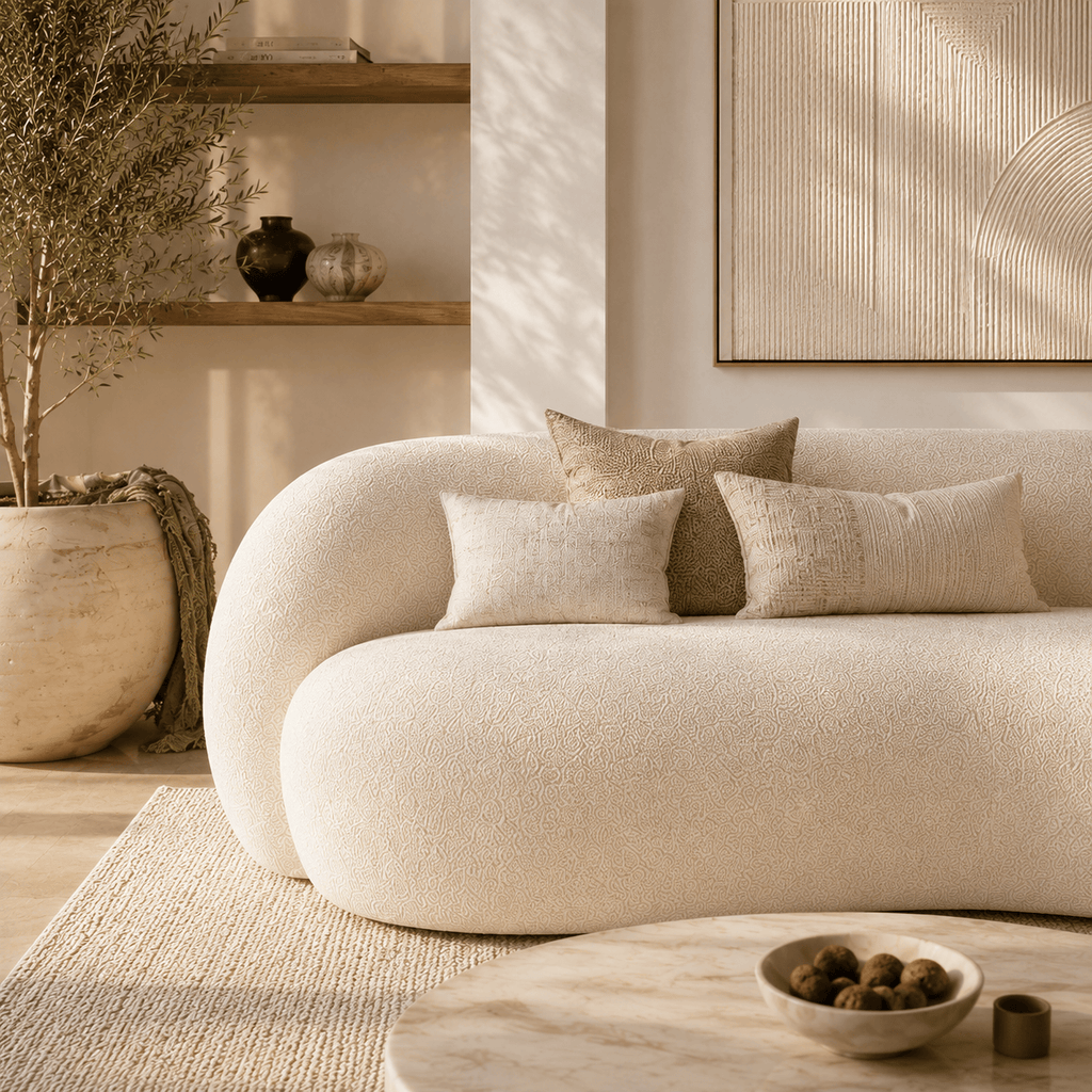 Montara Living 3-Seater Cream Contemporary Curved Sofa with Rounded Arms
