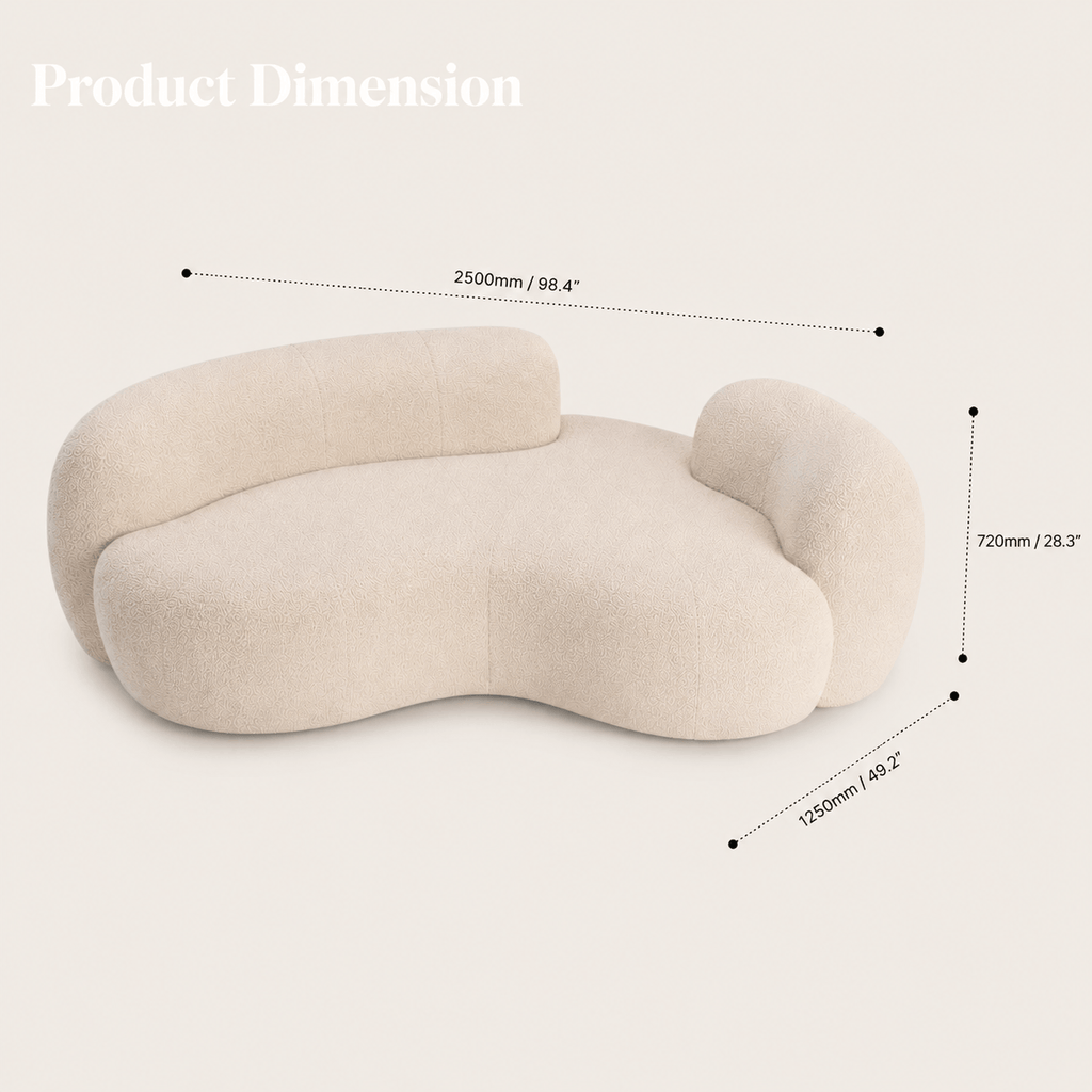 Montara Living 3-Seater Cream Contemporary Curved Sofa with Rounded Arms