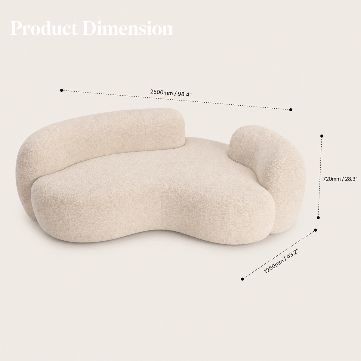 Montara Living 3-Seater Cream Contemporary Curved Sofa with Rounded Arms