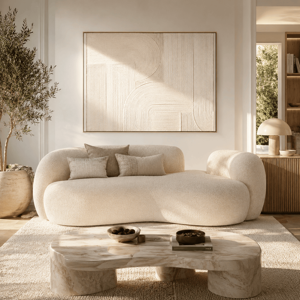 Montara Living 3-Seater Cream Contemporary Curved Sofa with Rounded Arms