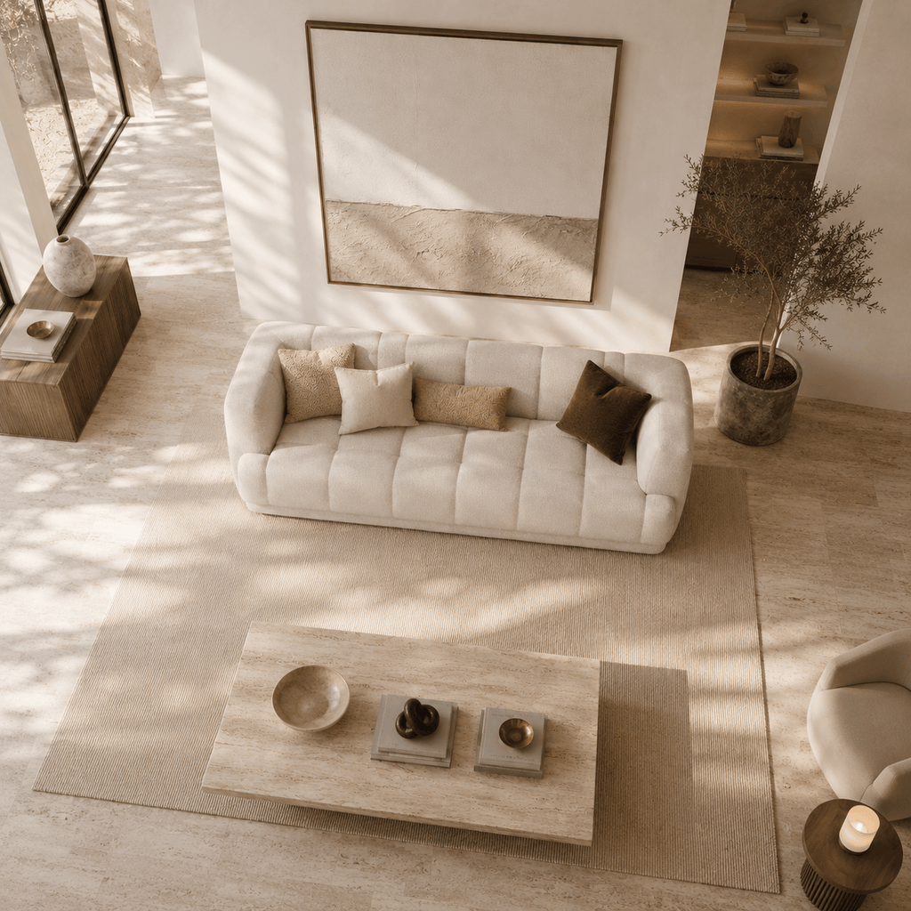 Montara Living 3-Seater Cream Contemporary Tufted Sofa with Track Arms
