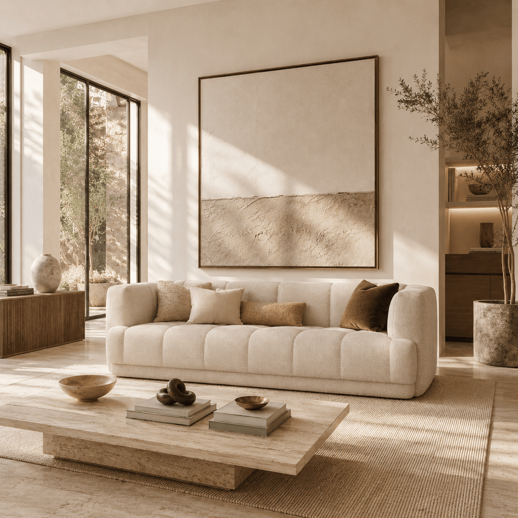 Montara Living 3-Seater Cream Contemporary Tufted Sofa with Track Arms