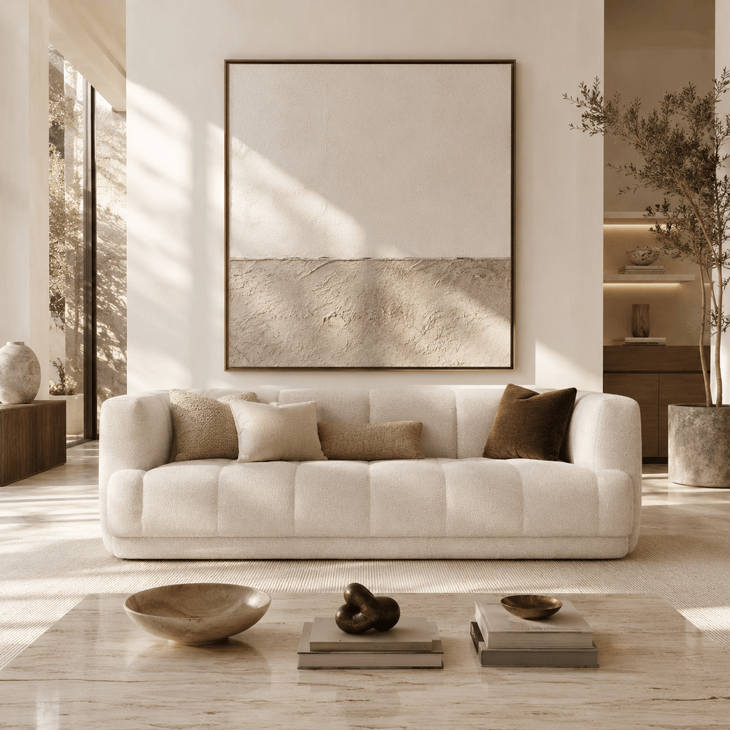 Montara Living 3-Seater Cream Contemporary Tufted Sofa with Track Arms
