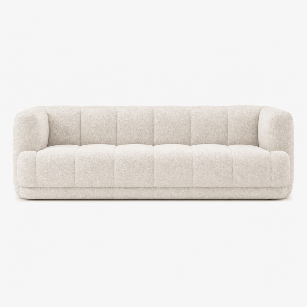 Montara Living 3-Seater Cream Contemporary Tufted Sofa with Track Arms