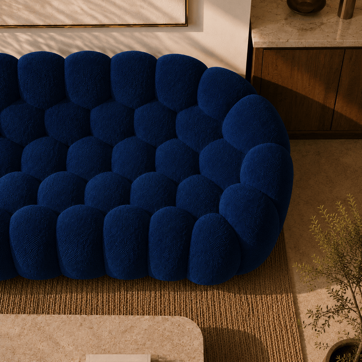 Montara Living 3-Seater Navy Blue Contemporary Bubble Sofa with Rounded Shape