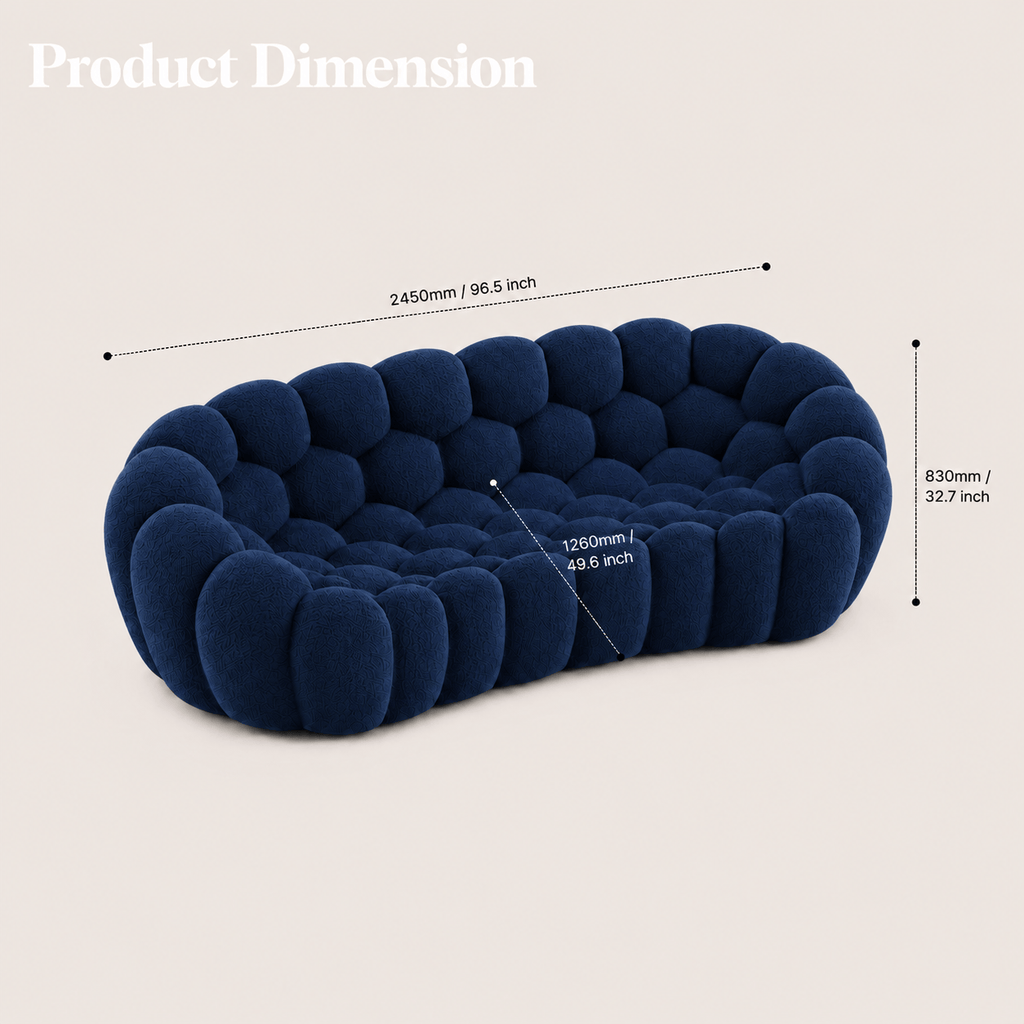 Montara Living 3-Seater Navy Blue Contemporary Bubble Sofa with Rounded Shape