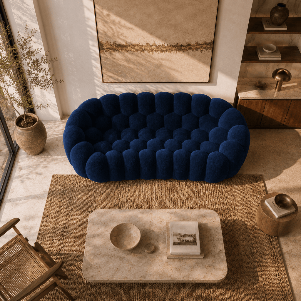 Montara Living 3-Seater Navy Blue Contemporary Bubble Sofa with Rounded Shape