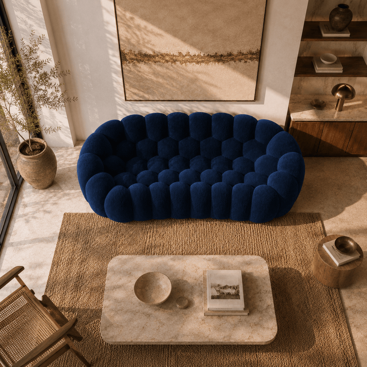 Montara Living 3-Seater Navy Blue Contemporary Bubble Sofa with Rounded Shape