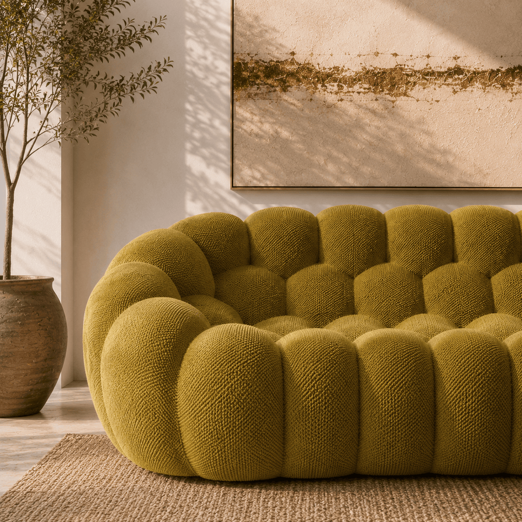 Montara Living 3-Seater Olive Green Contemporary Bubble Sofa with Rounded Shape